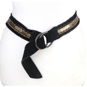 Gap BLACK SUEDE VELOUR 1 1/2"Wd SEQUIN DRESS CASUAL WOMEN'S BELT Sz S/M (I26